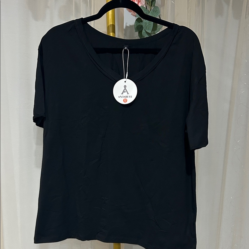 Anrabess Women's Classic Black Short Sleeve Tee